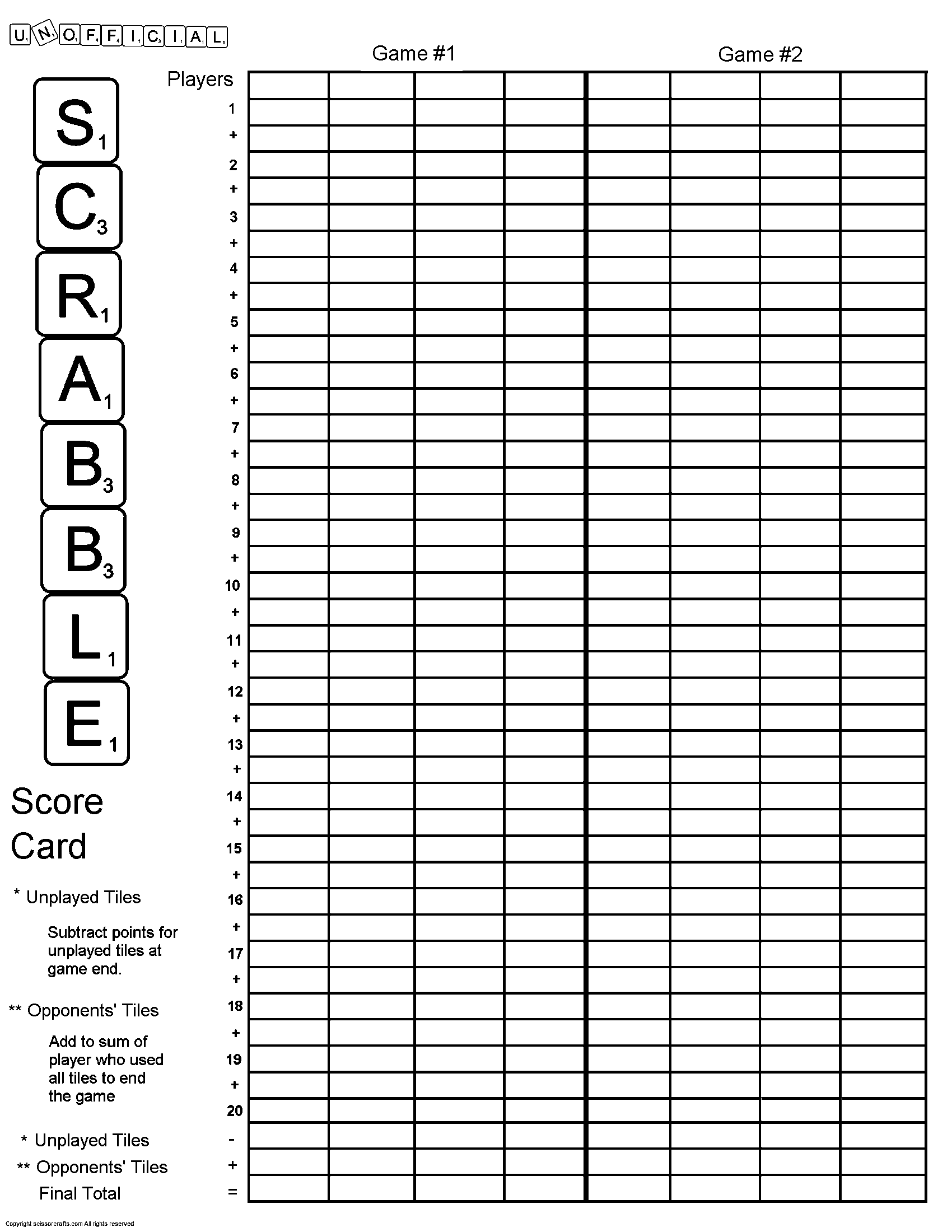 Large Print Score Cards - Theory Of Pat